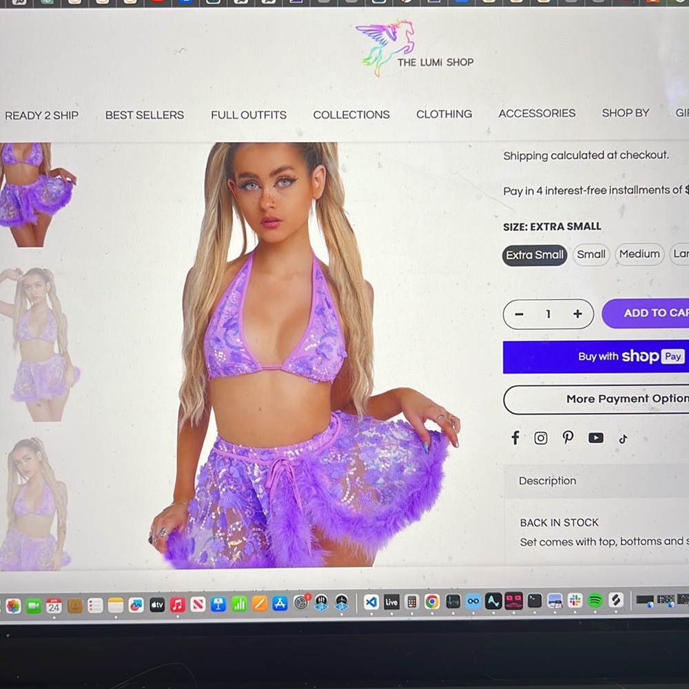3 piece festival set from the LUMI shop (bottoms, top, and skirt)
